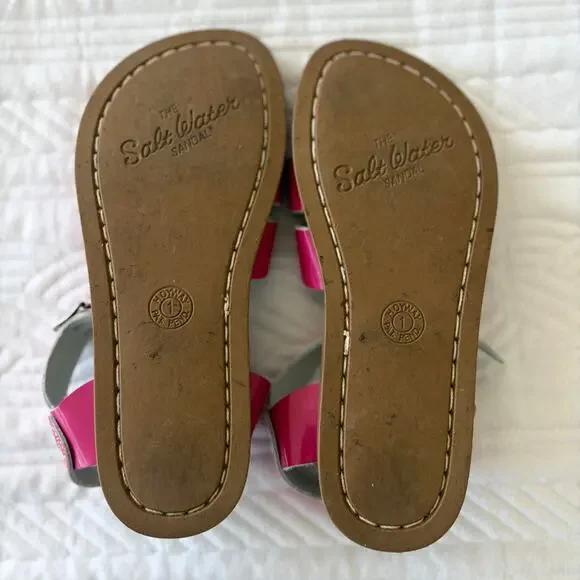 Salt Water Sandals Pink Leather Kids Size 1 - Picture 3 of 4